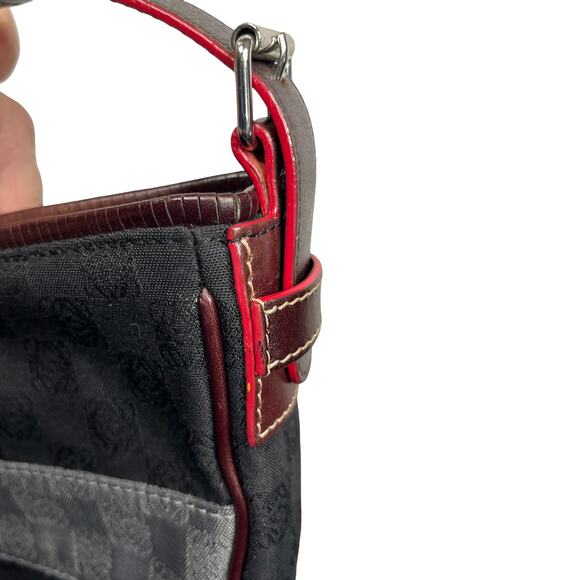 Loewe Jacquard Logo Shoulder Bag Black Gray Leather Trim Red Edge - Picture 5 of 16